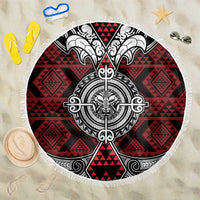 Red Aotearoa Taniko Motif Beach Blanket Vintage Maori New Zealand Tribal Art Pattern