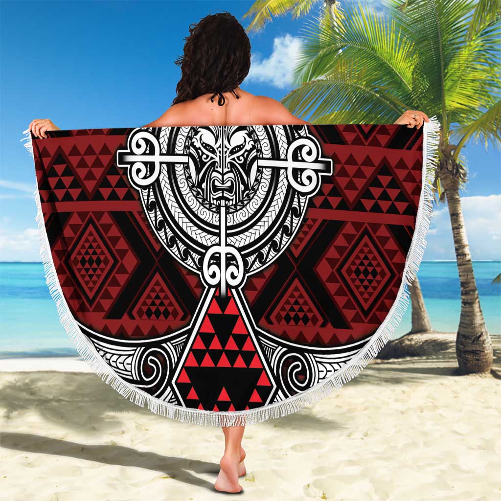 Red Aotearoa Taniko Motif Beach Blanket Vintage Maori New Zealand Tribal Art Pattern