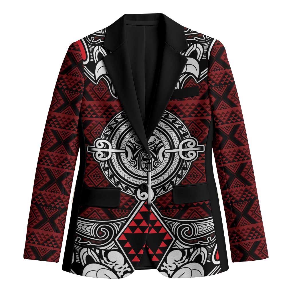 Red Aotearoa Taniko Motif Blazer Vintage Maori New Zealand Tribal Art Pattern - Polynesian Pride