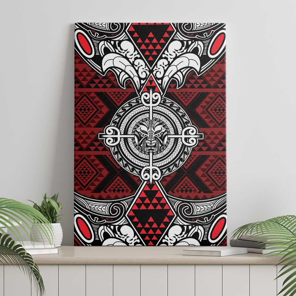 Red Aotearoa Taniko Motif Canvas Wall Art Vintage Maori New Zealand Tribal Art Pattern