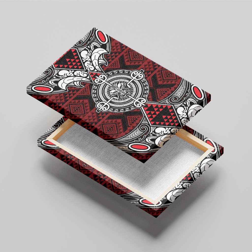 Red Aotearoa Taniko Motif Canvas Wall Art Vintage Maori New Zealand Tribal Art Pattern
