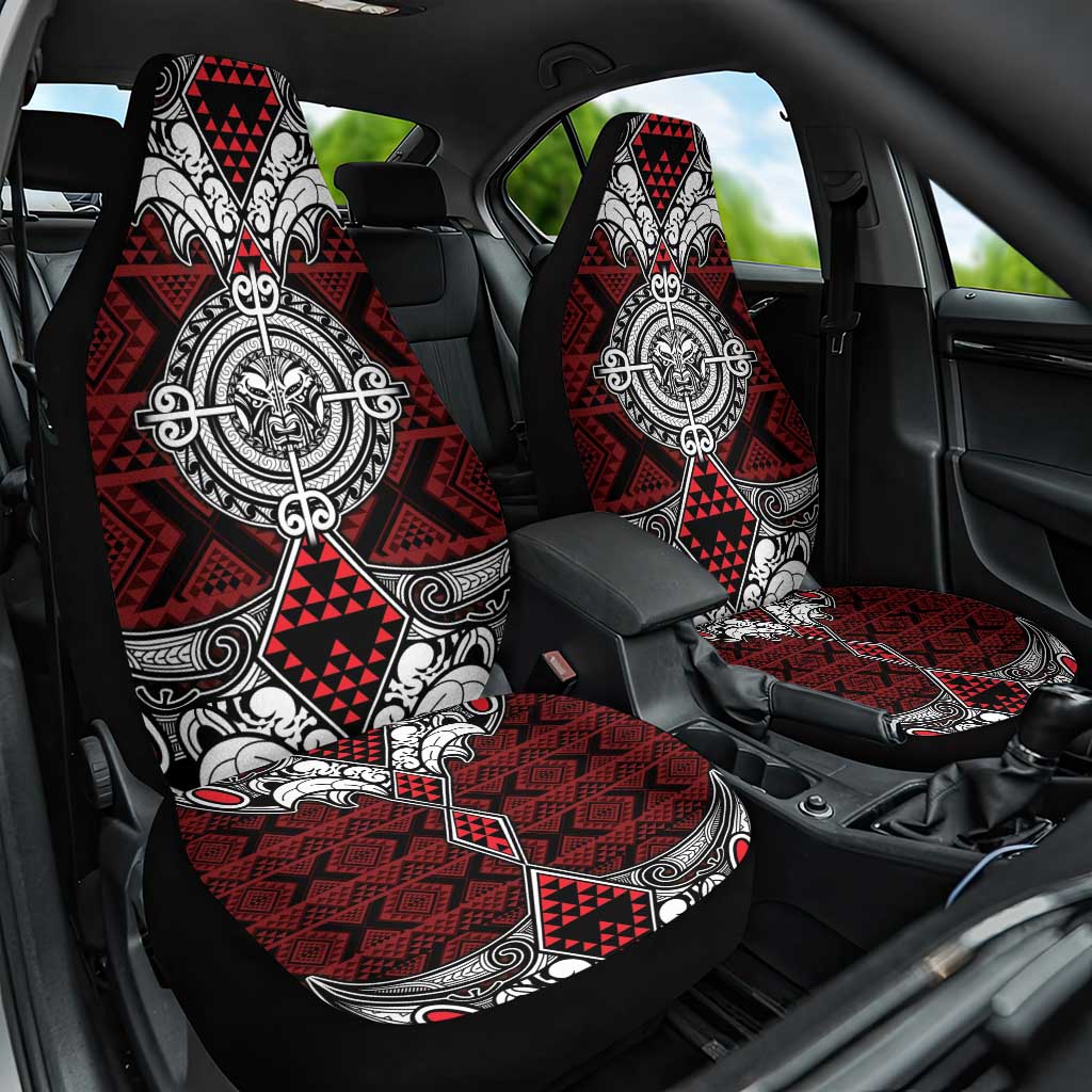 Red Aotearoa Taniko Motif Car Seat Cover Vintage Maori New Zealand Tribal Art Pattern