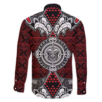 Red Aotearoa Tanilo Motif Family Matching Long Sleeve Bodycon Dress and Hawaiian Shirt Vintage Maori New Zealand Tribal Art Pattern LT9 - Polynesian Pride
