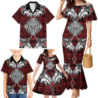 Red Aotearoa Tanilo Motif Family Matching Mermaid Dress and Hawaiian Shirt Vintage Maori New Zealand Tribal Art Pattern LT9 - Polynesian Pride