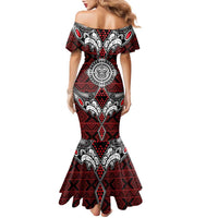 Red Aotearoa Tanilo Motif Family Matching Mermaid Dress and Hawaiian Shirt Vintage Maori New Zealand Tribal Art Pattern LT9 - Polynesian Pride