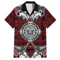 Red Aotearoa Tanilo Motif Family Matching Off Shoulder Short Dress and Hawaiian Shirt Vintage Maori New Zealand Tribal Art Pattern LT9 Dad's Shirt - Short Sleeve Red - Polynesian Pride