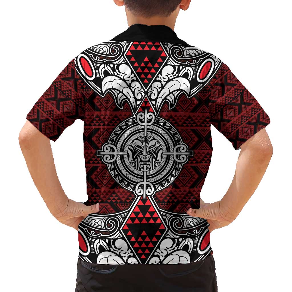 Red Aotearoa Tanilo Motif Family Matching Puletasi and Hawaiian Shirt Vintage Maori New Zealand Tribal Art Pattern LT9 - Polynesian Pride