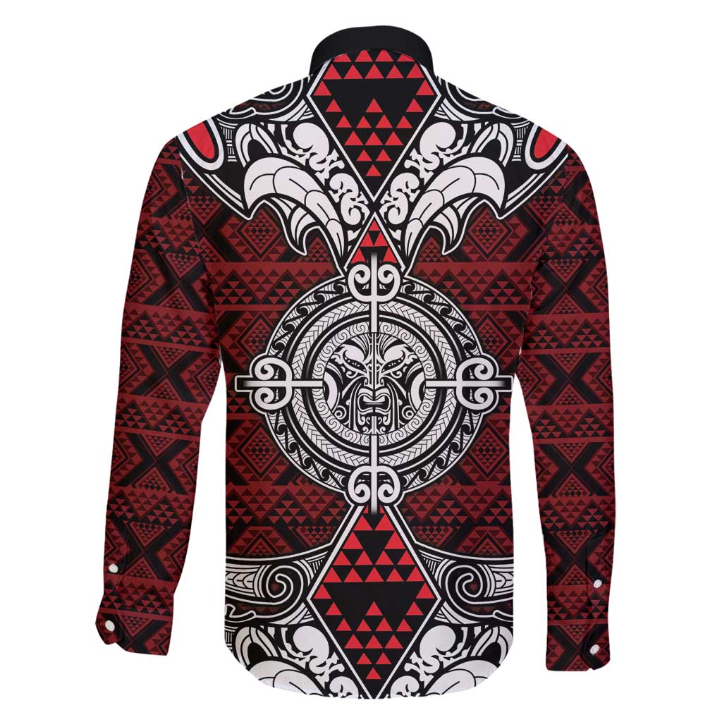 Red Aotearoa Tanilo Motif Family Matching Puletasi and Hawaiian Shirt Vintage Maori New Zealand Tribal Art Pattern LT9 - Polynesian Pride