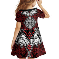 Red Aotearoa Tanilo Motif Family Matching Short Sleeve Bodycon Dress and Hawaiian Shirt Vintage Maori New Zealand Tribal Art Pattern LT9 - Polynesian Pride