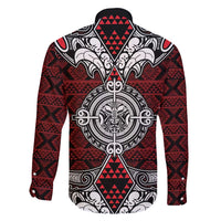 Red Aotearoa Tanilo Motif Family Matching Short Sleeve Bodycon Dress and Hawaiian Shirt Vintage Maori New Zealand Tribal Art Pattern LT9 - Polynesian Pride