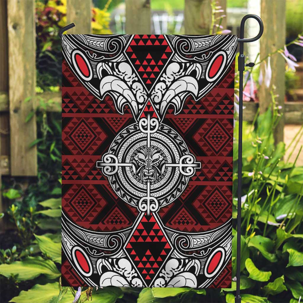 Red Aotearoa Taniko Motif Garden Flag Vintage Maori New Zealand Tribal Art Pattern