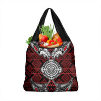 Red Aotearoa Taniko Motif Grocery Bag Vintage Maori New Zealand Tribal Art Pattern