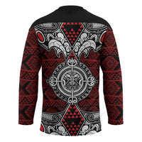 Red Aotearoa Taniko Motif Hockey Jersey Vintage Maori New Zealand Tribal Art Pattern - Polynesian Pride