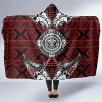 Red Aotearoa Taniko Motif Hooded Blanket Vintage Maori New Zealand Tribal Art Pattern