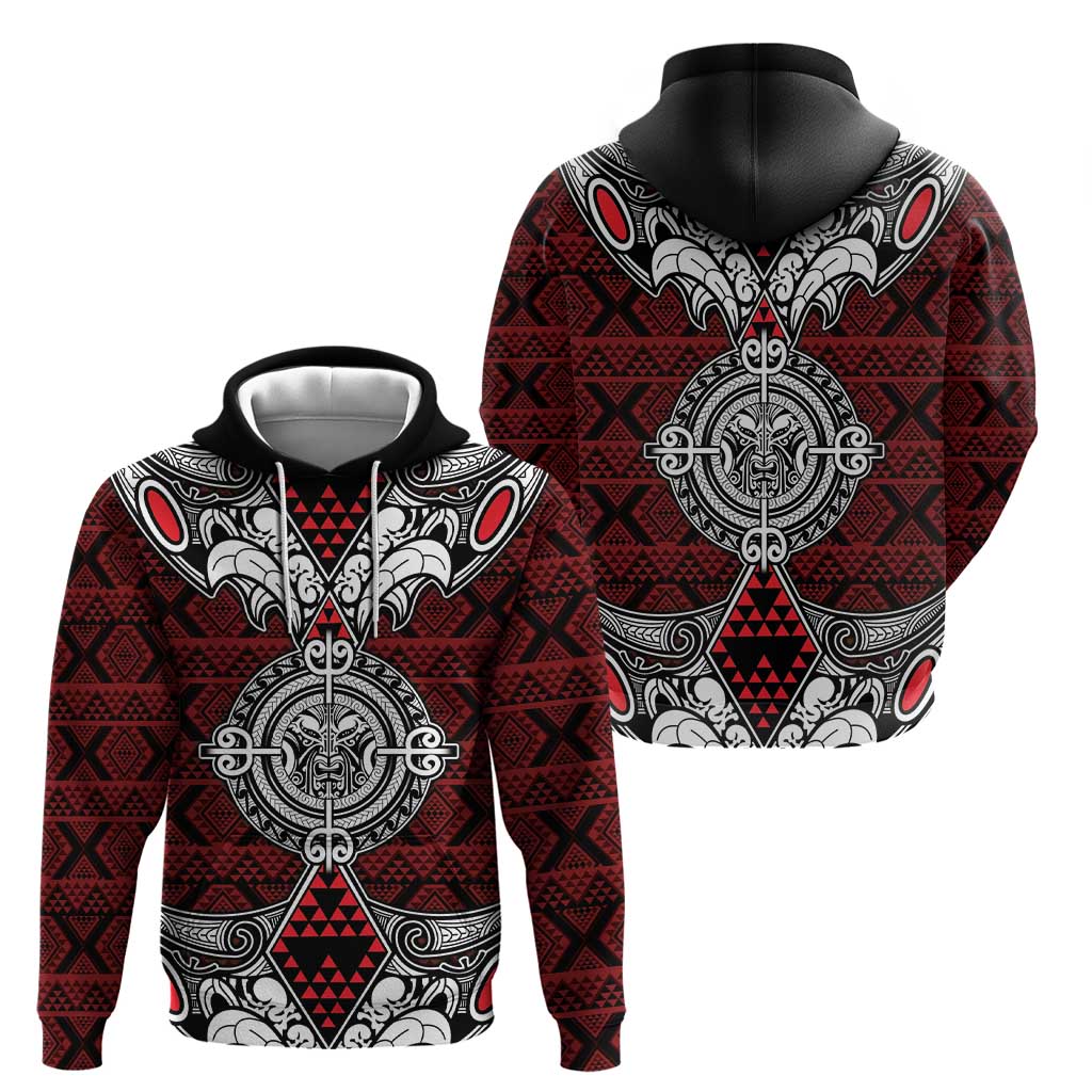 Red Aotearoa Tanilo Motif Hoodie Vintage Maori New Zealand Tribal Art Pattern