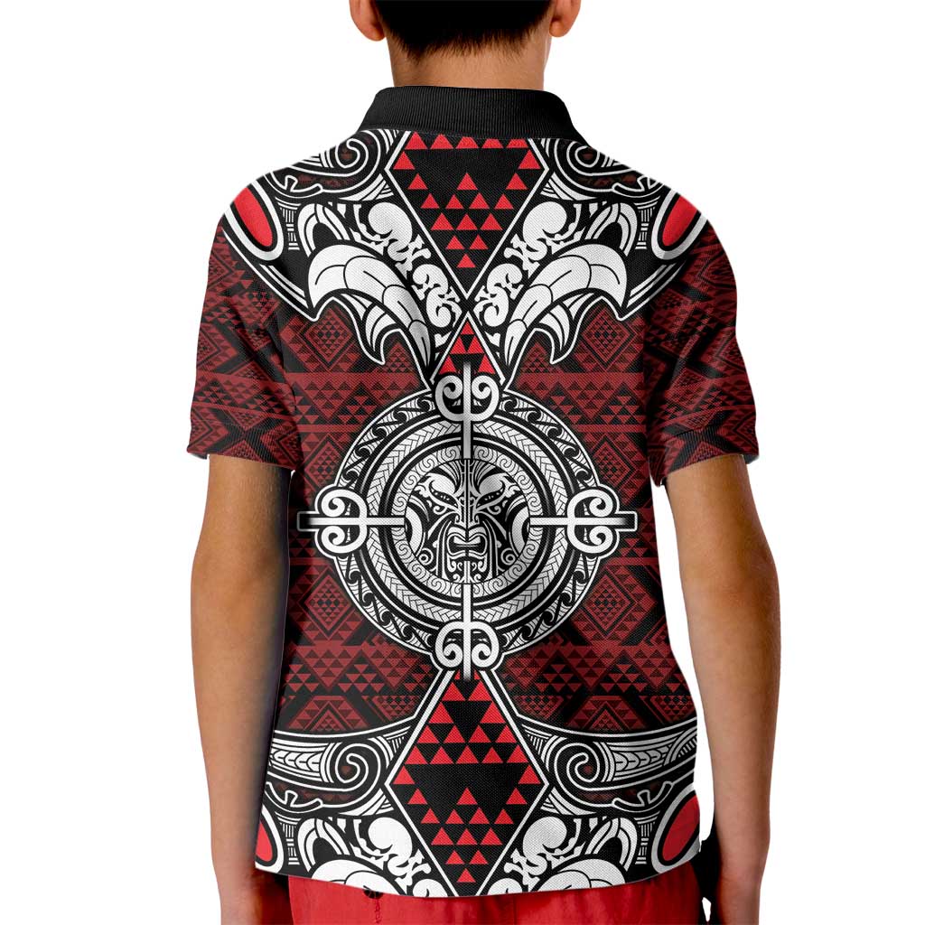Red Aotearoa Tanilo Motif Kid Polo Shirt Vintage Maori New Zealand Tribal Art Pattern LT9 - Polynesian Pride