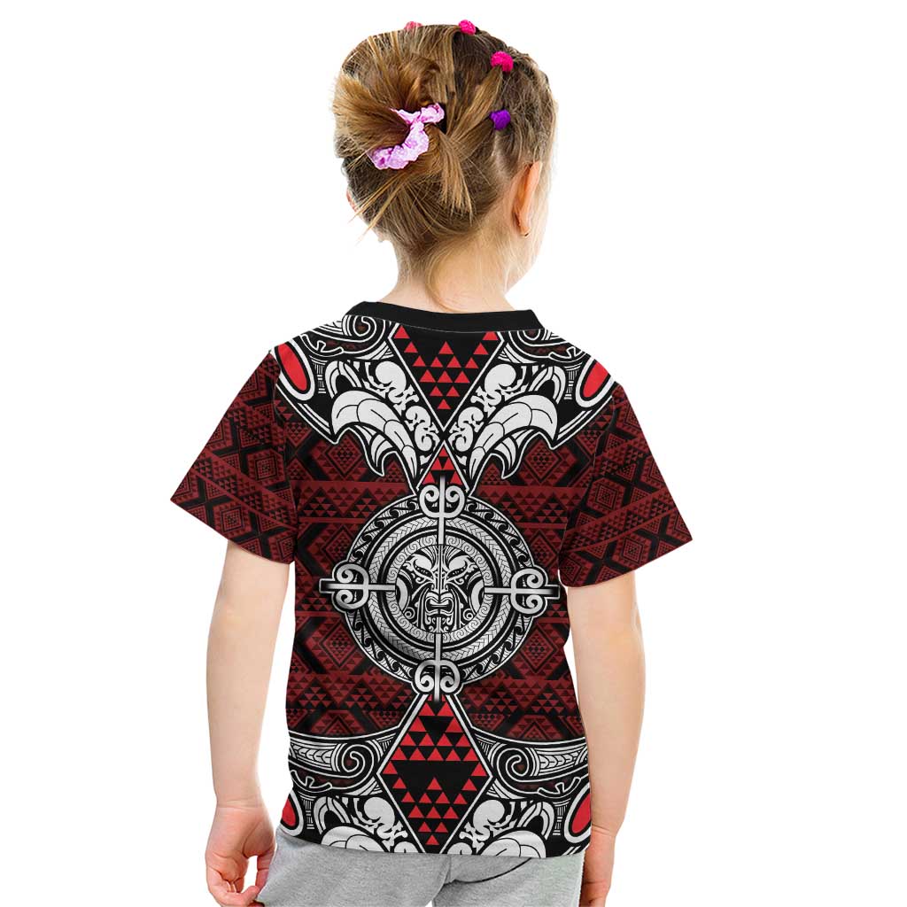 Red Aotearoa Tanilo Motif Kid T Shirt Vintage Maori New Zealand Tribal Art Pattern LT9 - Polynesian Pride