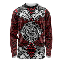 Red Aotearoa Tanilo Motif Long Sleeve Shirt Vintage Maori New Zealand Tribal Art Pattern LT9 Unisex Red - Polynesian Pride