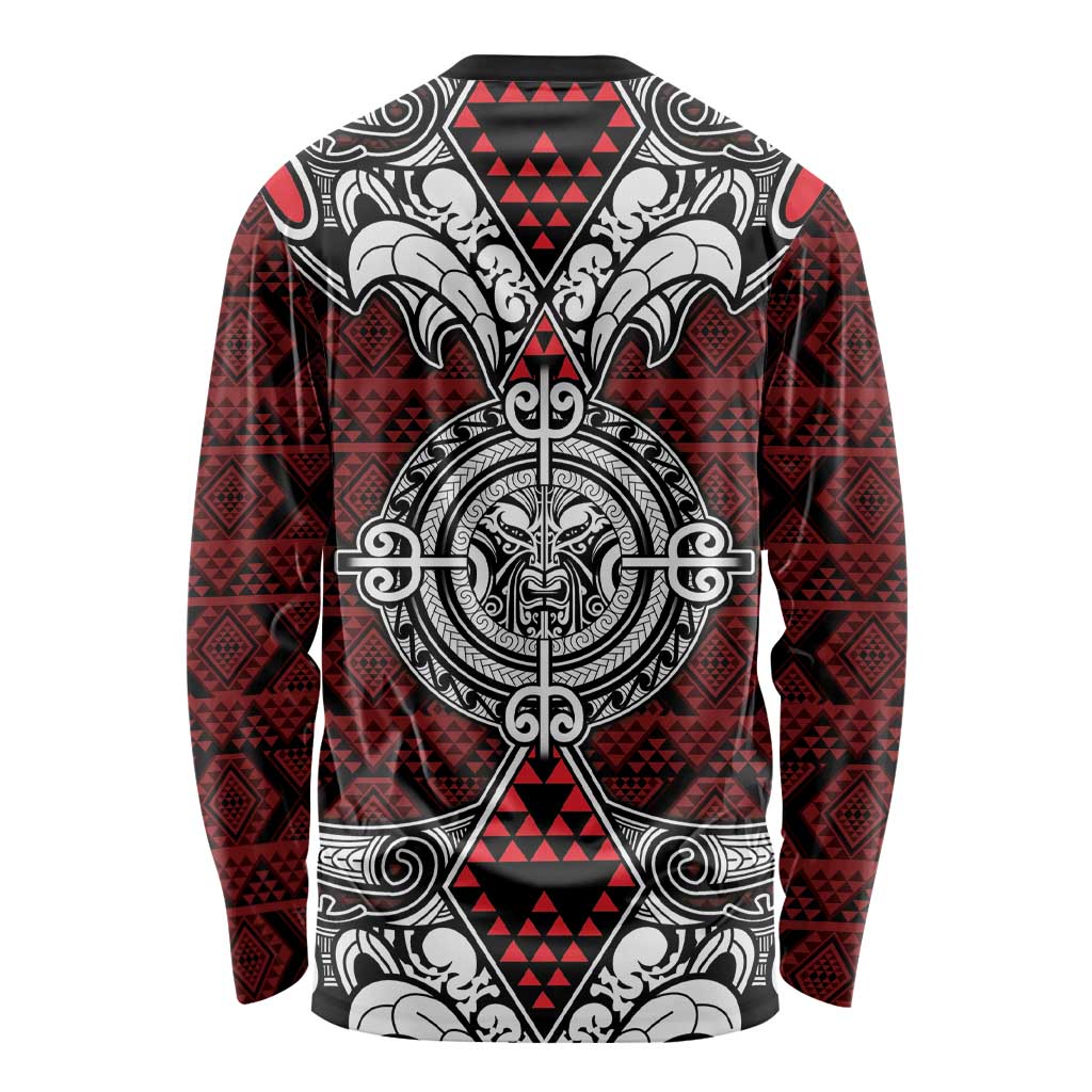 Red Aotearoa Tanilo Motif Long Sleeve Shirt Vintage Maori New Zealand Tribal Art Pattern LT9 - Polynesian Pride