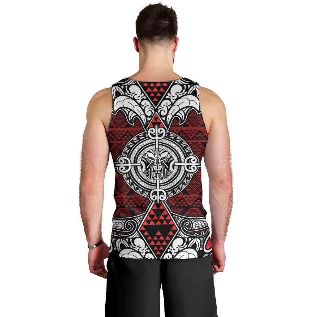 Red Aotearoa Tanilo Motif Men Tank Top Vintage Maori New Zealand Tribal Art Pattern