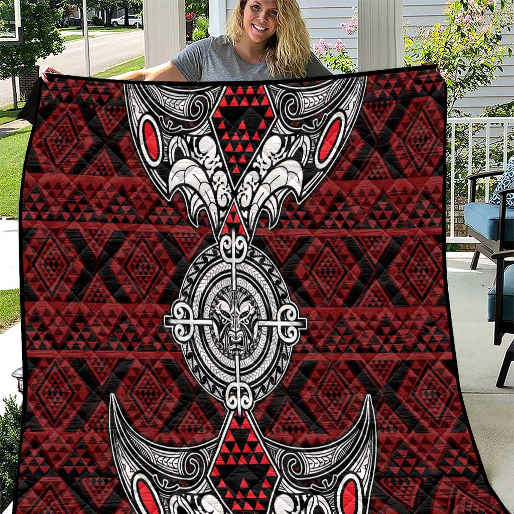 Red Aotearoa Taniko Motif Quilt Vintage Maori New Zealand Tribal Art Pattern