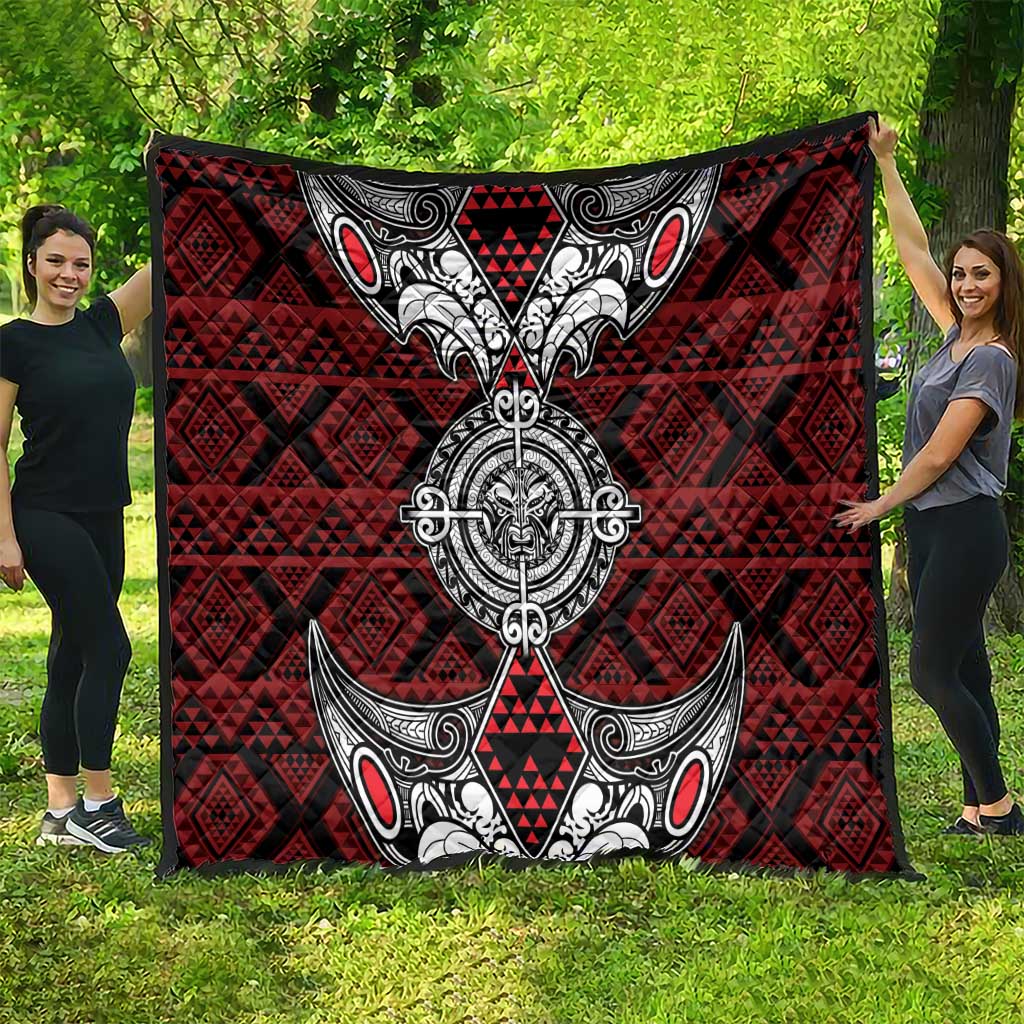 Red Aotearoa Taniko Motif Quilt Vintage Maori New Zealand Tribal Art Pattern