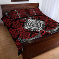 Red Aotearoa Taniko Motif Quilt Bed Set Vintage Maori New Zealand Tribal Art Pattern
