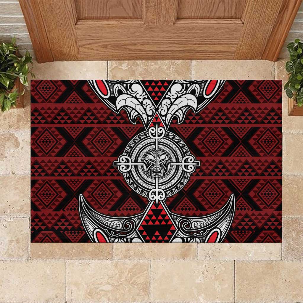 Red Aotearoa Taniko Motif Rubber Doormat Vintage Maori New Zealand Tribal Art Pattern LT9 Red - Polynesian Pride
