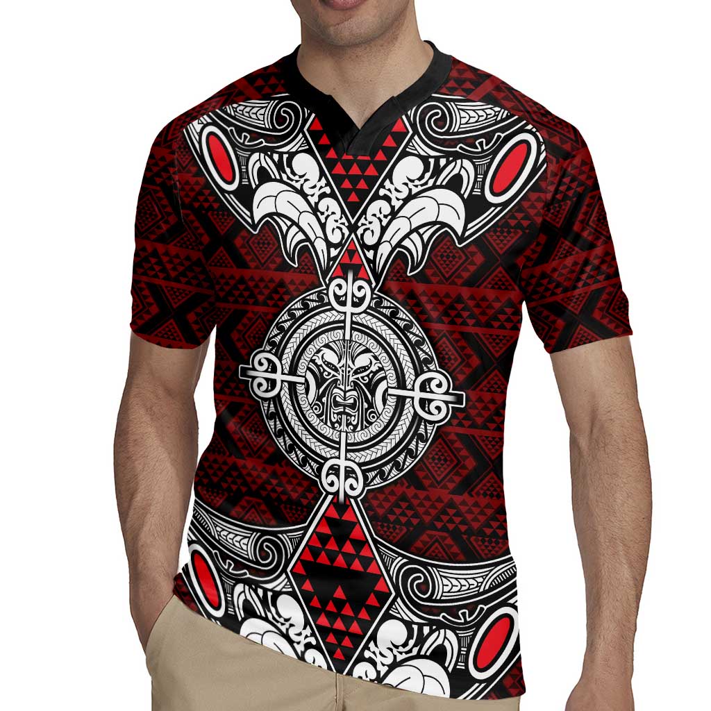 Red Aotearoa Tanilo Motif Rugby Jersey Vintage Maori New Zealand Tribal Art Pattern