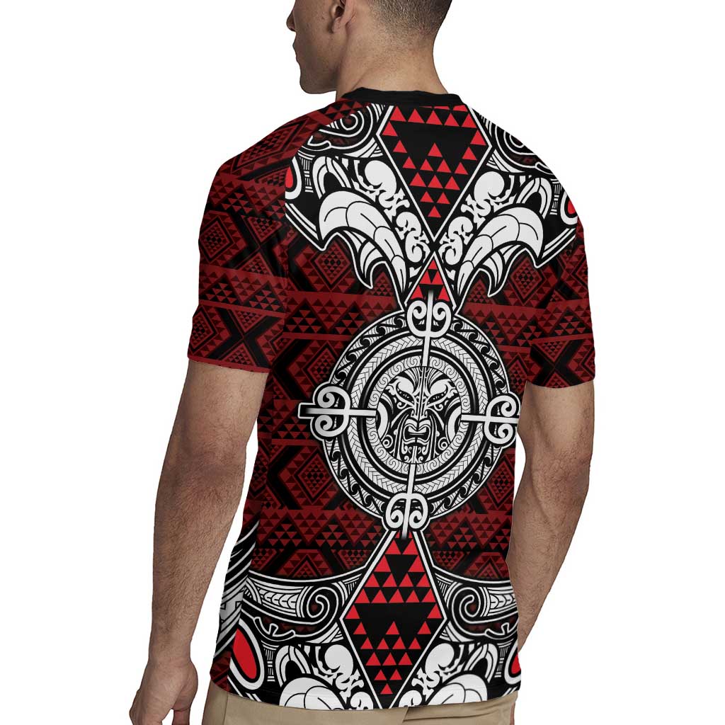 Red Aotearoa Tanilo Motif Rugby Jersey Vintage Maori New Zealand Tribal Art Pattern