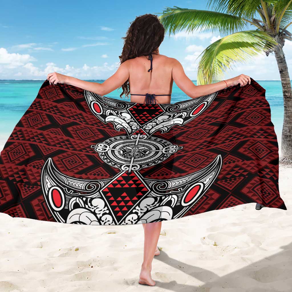 Red Aotearoa Taniko Motif Sarong Vintage Maori New Zealand Tribal Art Pattern