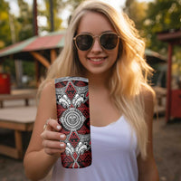 Red Aotearoa Taniko Motif Skinny Tumbler Vintage Maori New Zealand Tribal Art Pattern LT9 - Polynesian Pride