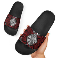 Red Aotearoa Taniko Motif Slide Sandals Vintage Maori New Zealand Tribal Art Pattern LT9 - Polynesian Pride