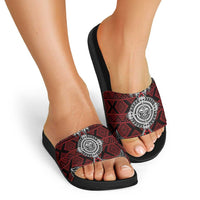 Red Aotearoa Taniko Motif Slide Sandals Vintage Maori New Zealand Tribal Art Pattern LT9 - Polynesian Pride