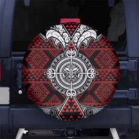 Red Aotearoa Taniko Motif Spare Tire Cover Vintage Maori New Zealand Tribal Art Pattern