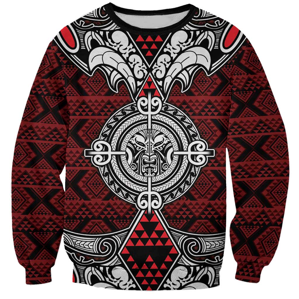 Red Aotearoa Tanilo Motif Sweatshirt Vintage Maori New Zealand Tribal Art Pattern LT9 Unisex Red - Polynesian Pride