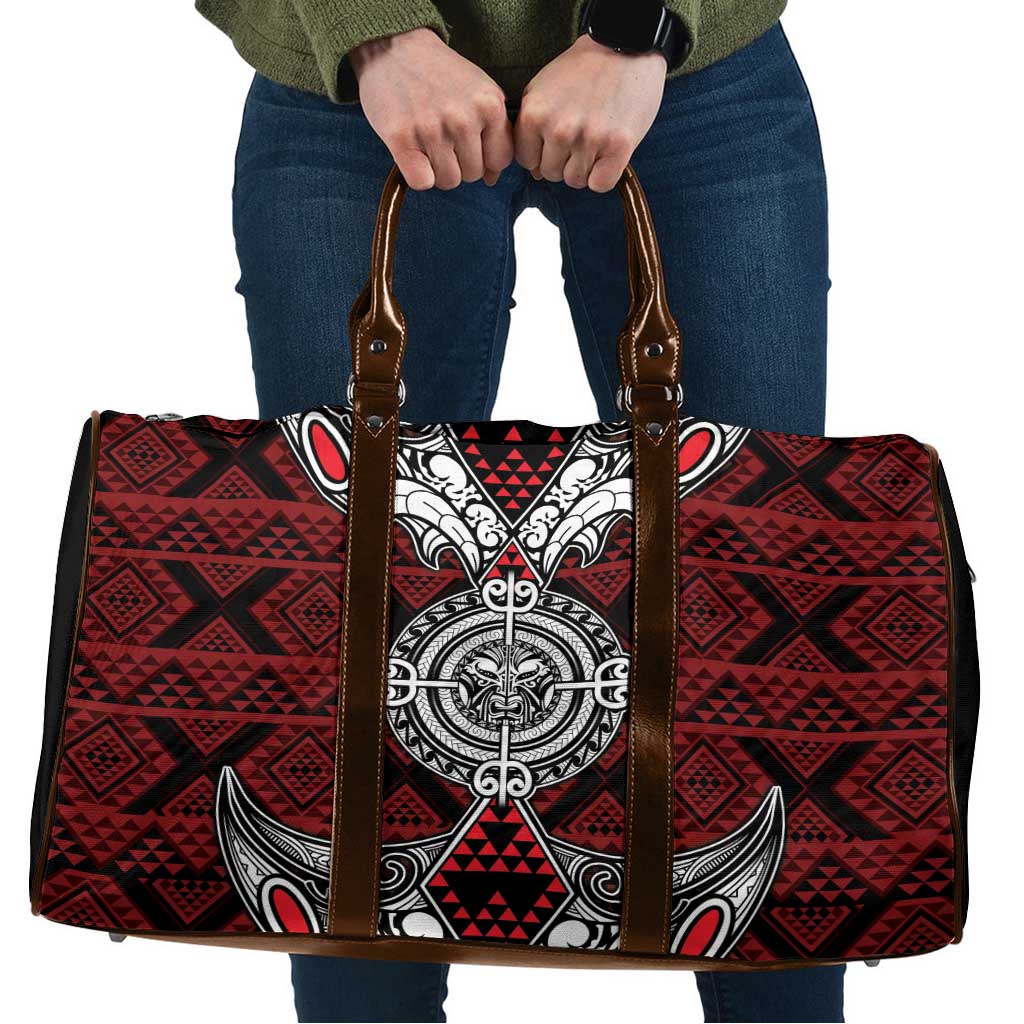 Red Aotearoa Taniko Motif Travel Bag Vintage Maori New Zealand Tribal Art Pattern - Polynesian Pride