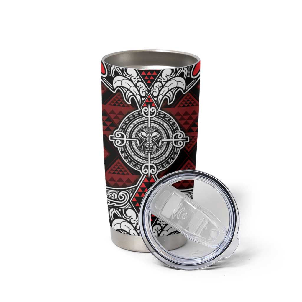 Red Aotearoa Taniko Motif Tumbler Cup Vintage Maori New Zealand Tribal Art Pattern LT9 - Polynesian Pride
