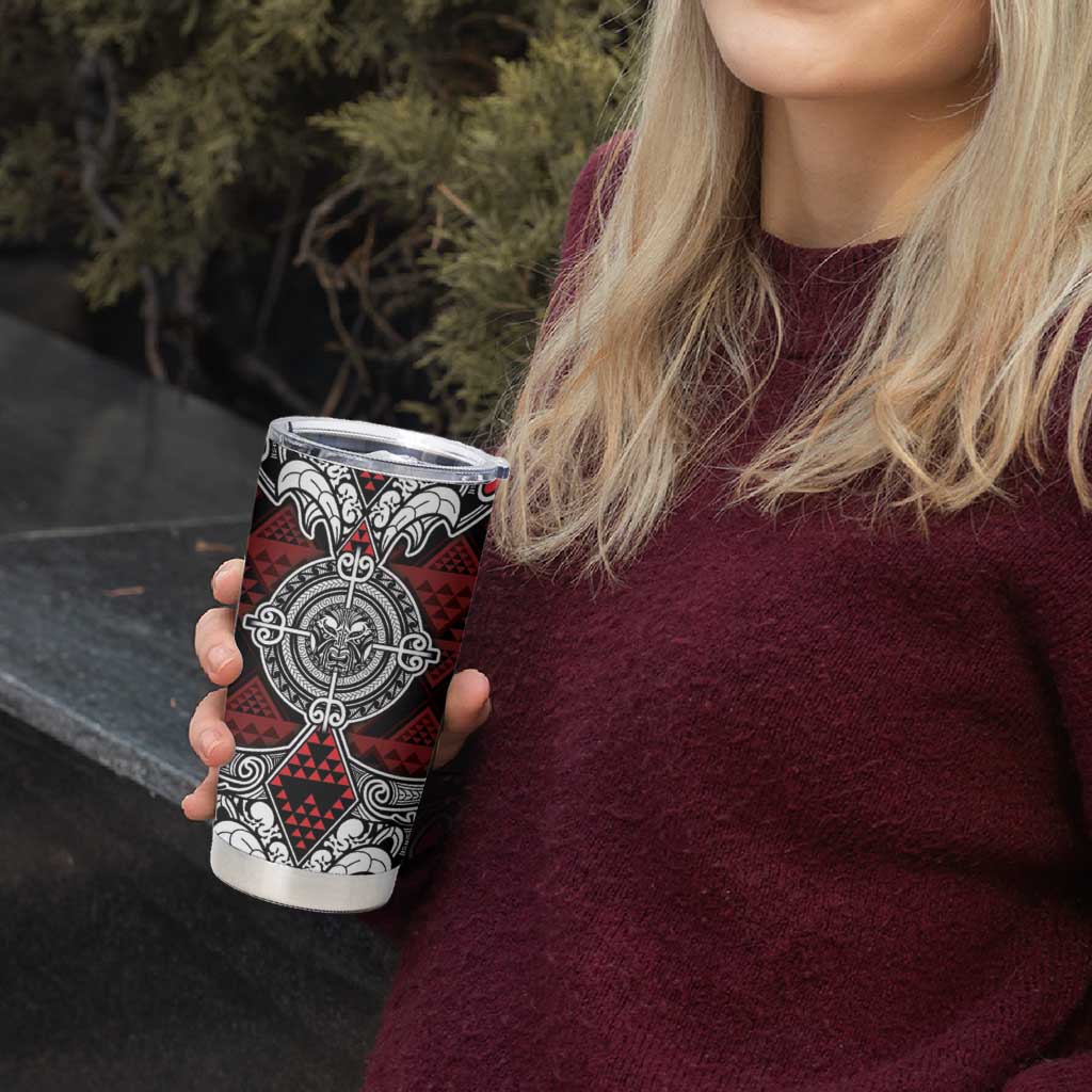Red Aotearoa Taniko Motif Tumbler Cup Vintage Maori New Zealand Tribal Art Pattern LT9 - Polynesian Pride