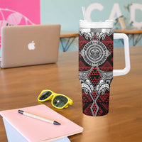 Red Aotearoa Taniko Motif Tumbler With Handle Vintage Maori New Zealand Tribal Art Pattern LT9 - Polynesian Pride