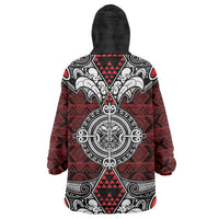 Red Aotearoa Tanilo Motif Wearable Blanket Hoodie Vintage Maori New Zealand Tribal Art Pattern