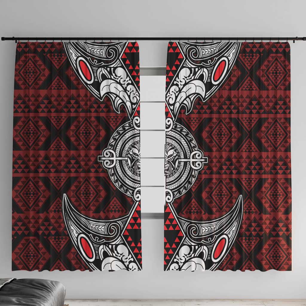 Red Aotearoa Taniko Motif Window Curtain Vintage Maori New Zealand Tribal Art Pattern