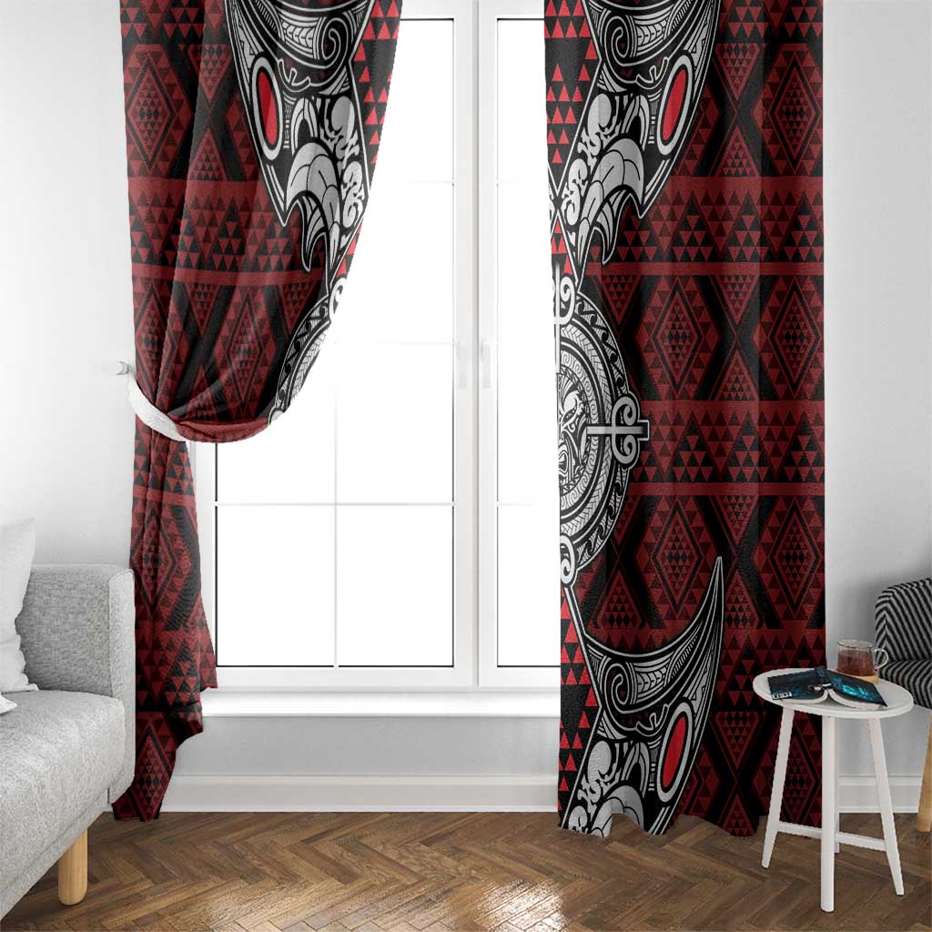 Red Aotearoa Taniko Motif Window Curtain Vintage Maori New Zealand Tribal Art Pattern