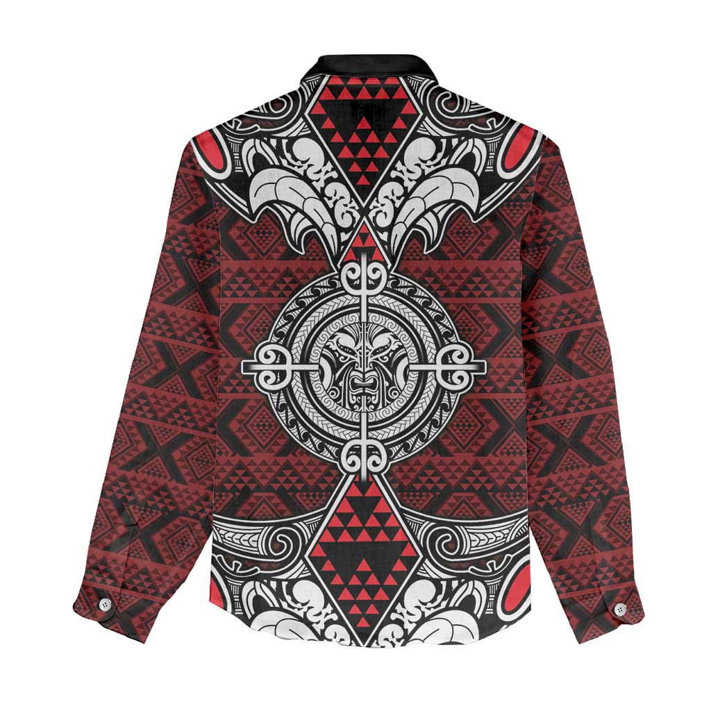 Red Aotearoa Tanilo Motif Women Casual Shirt Vintage Maori New Zealand Tribal Art Pattern LT9 - Polynesian Pride