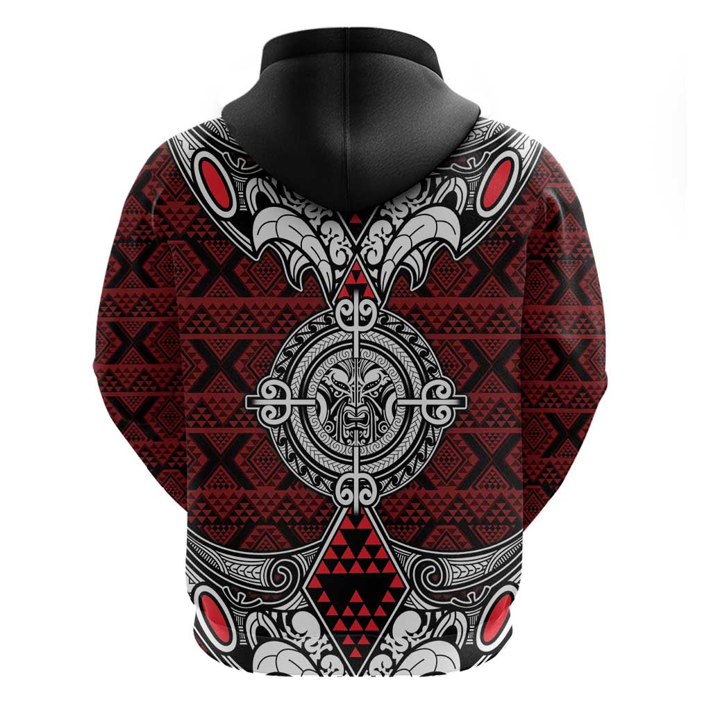 Red Aotearoa Tanilo Motif Zip Hoodie Vintage Maori New Zealand Tribal Art Pattern
