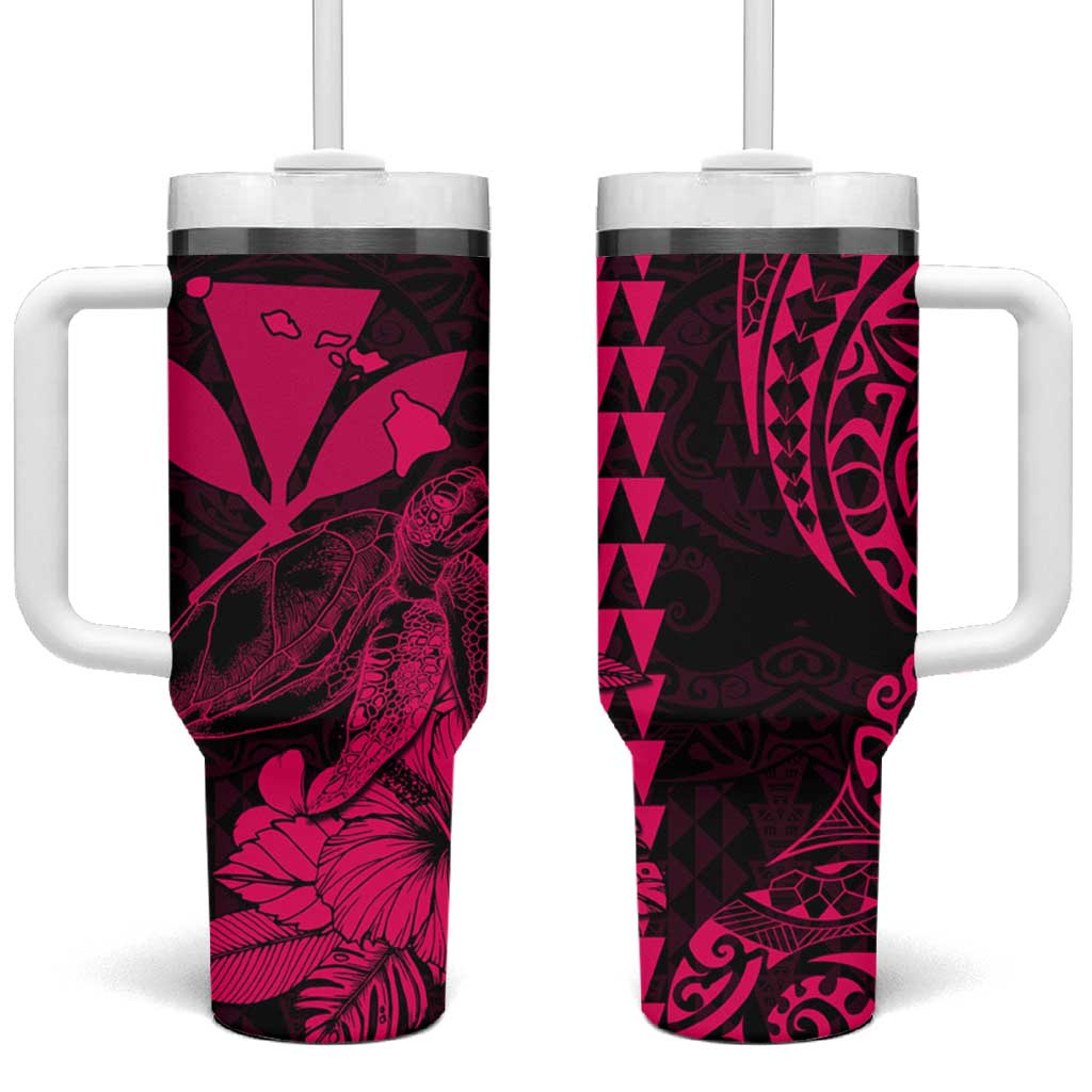 Kakau Polynesian Tribal Hawaiian Turtle Tumbler With Handle with Kanaka Maoli Pink