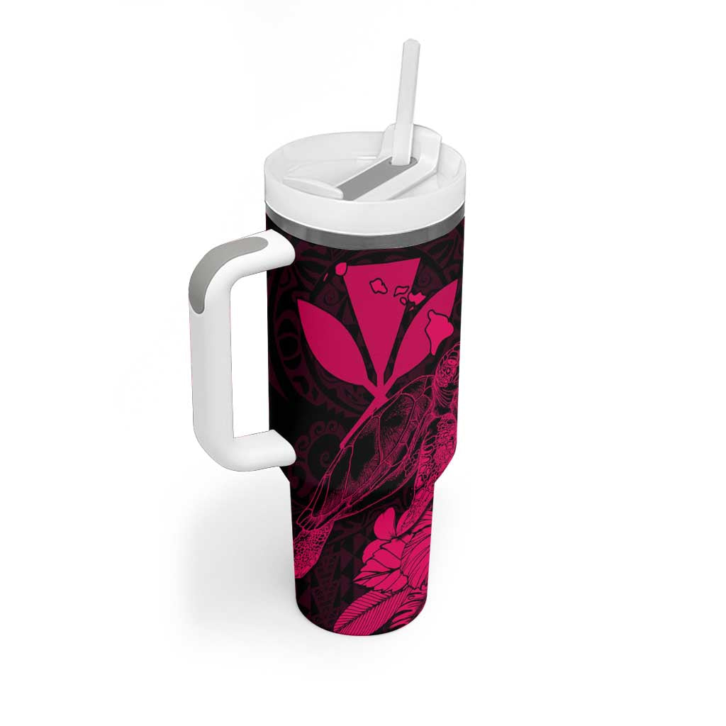 Kakau Polynesian Tribal Hawaiian Turtle Tumbler With Handle with Kanaka Maoli Pink
