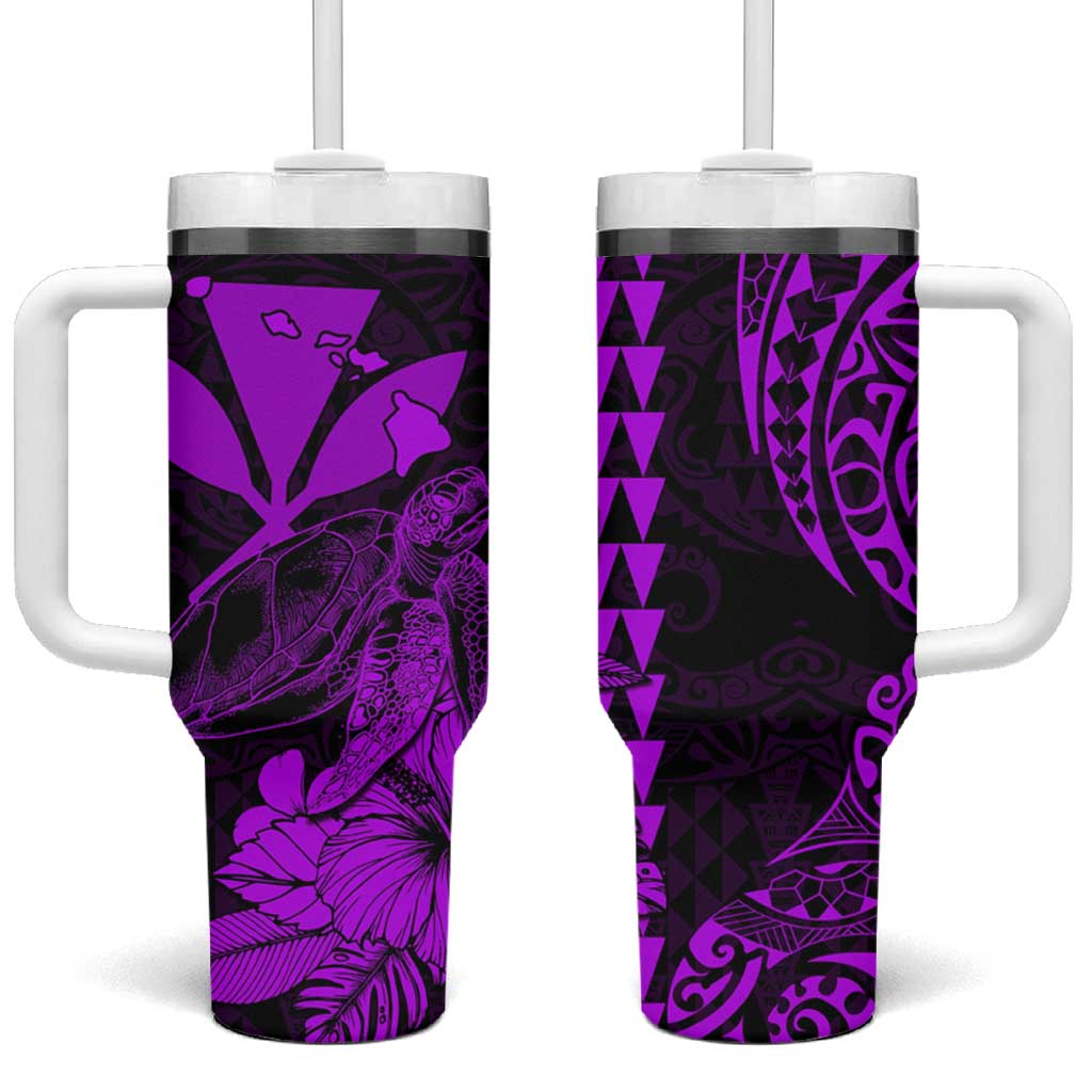 Kakau Polynesian Tribal Hawaiian Turtle Tumbler With Handle with Kanaka Maoli Purple