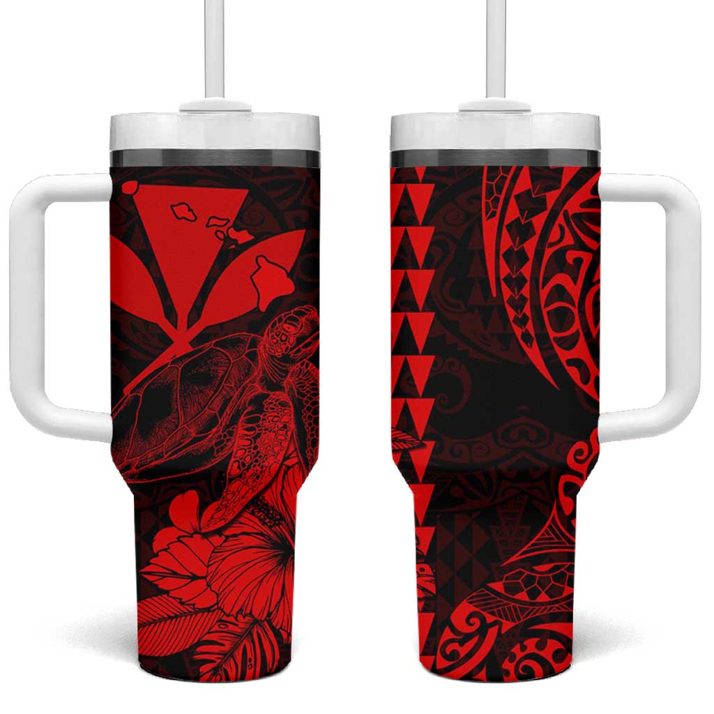 Kakau Polynesian Tribal Hawaiian Turtle Tumbler With Handle with Kanaka Maoli Red