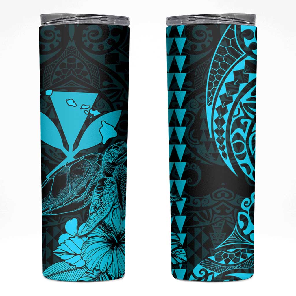 Kakau Polynesian Tribal Hawaiian Turtle Skinny Tumbler with Kanaka Maoli Teal